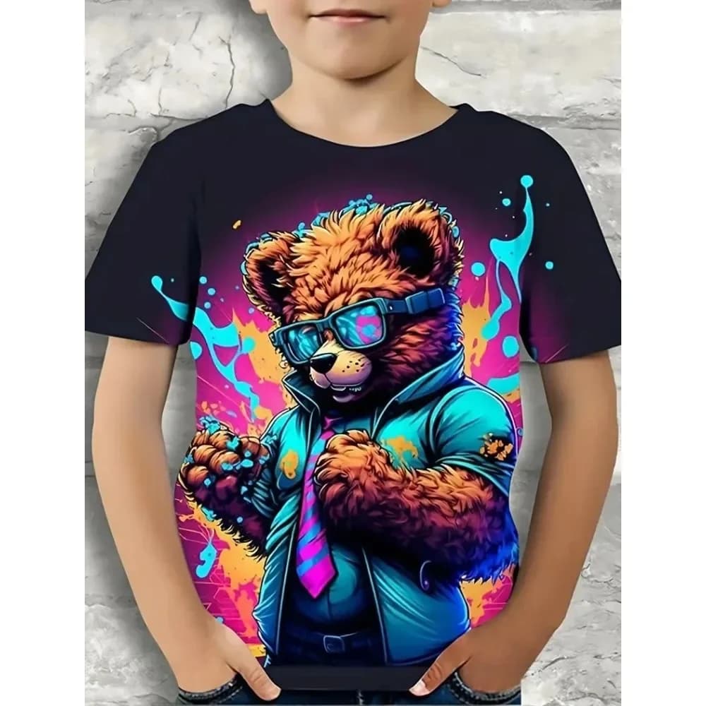 Nuova T-shirt con Grafica Orso Cartone Animato 2026 per Uomo Donna Bambino, Top Casual con Stampa 3D, Maglietta Traspirante a Maniche Corte per Bambini
