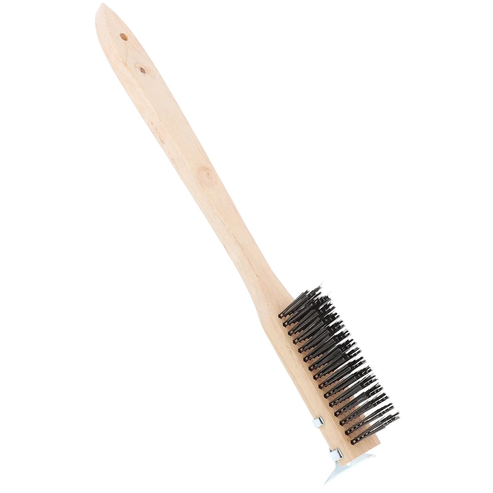 Stainless Steel Pizza Stone Brush with Scraper Detachable Extended Handle Comfortable Wood Handle Ideal for Pizza Oven Bbq Grill