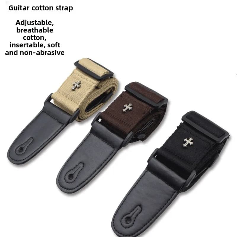 Tracolla per Chitarra in Cotone con Motivo a Croce, per Basso ed Elettrica, con Inserto per Plettro, Accessorio Classico per Strumenti Musicali in Stile Nazionale