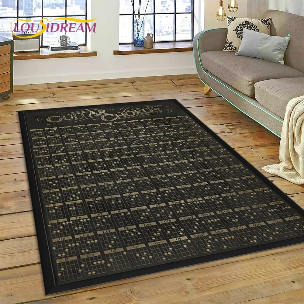 Tappeto musicale con grafico di teoria degli accordi per chitarra 3D per soggiorno, camera da letto, decorazioni per la casa, tappetino antiscivolo, decorazione per divano zerbino