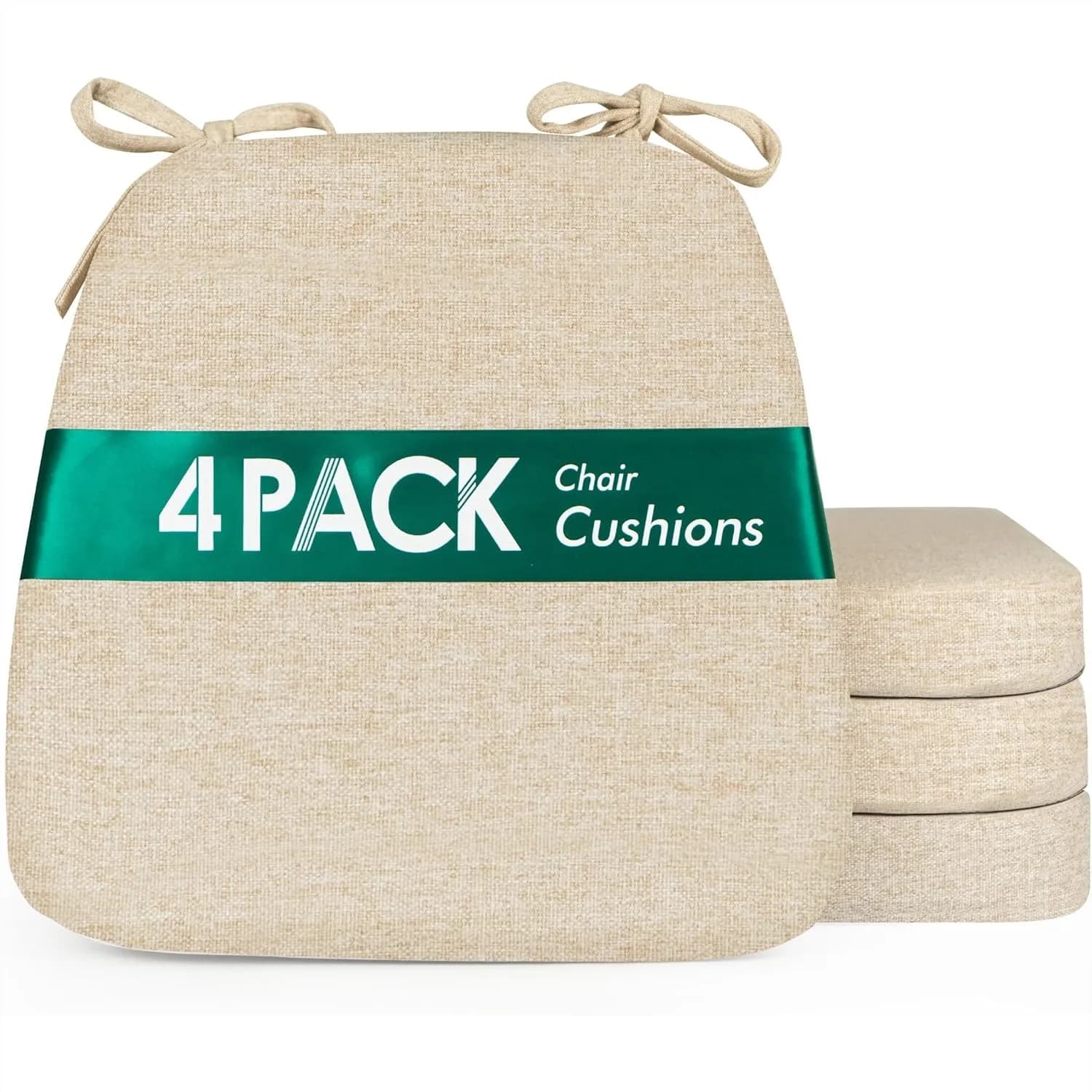 Dining Chair Cushions Set Of 4 2.5 Inch Thick Kitchen Chair Pads With Ties Non Slip Bottom Removable Washable Cover 17 X 16 Beige