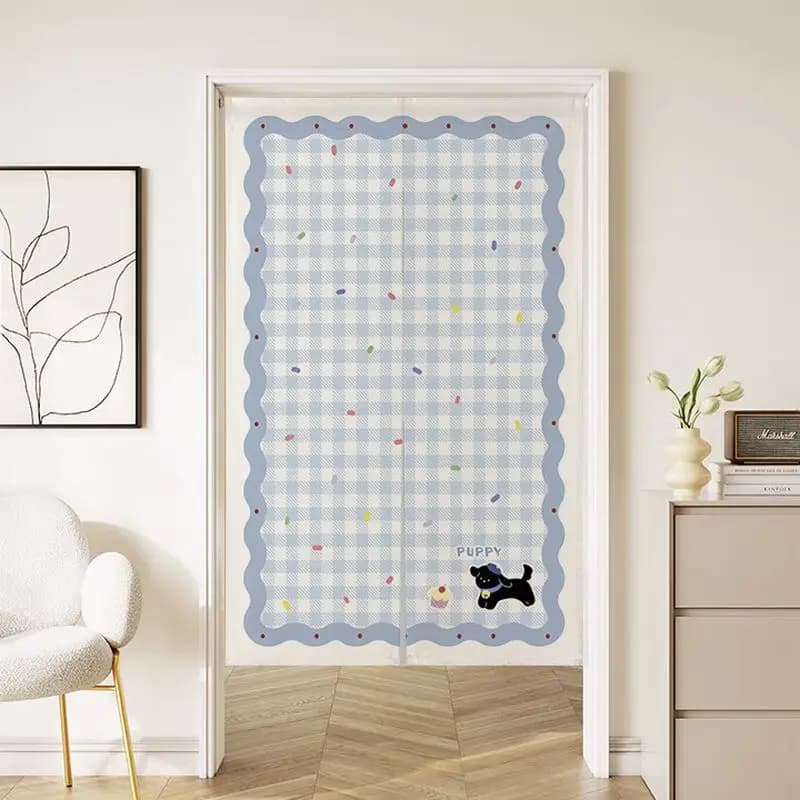 VIKAMA Cream Style Patterned Door Curtain, Durable Fabric Screen for Doorway Wall Decoration, Simple Privacy Screen