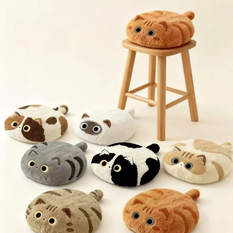 Cute Cat Plush Cushion Pillow Stuffed Plushie Soft Sofa Seat Chair Back Doll Office Dorm Bedroom Gift for Kids Girls