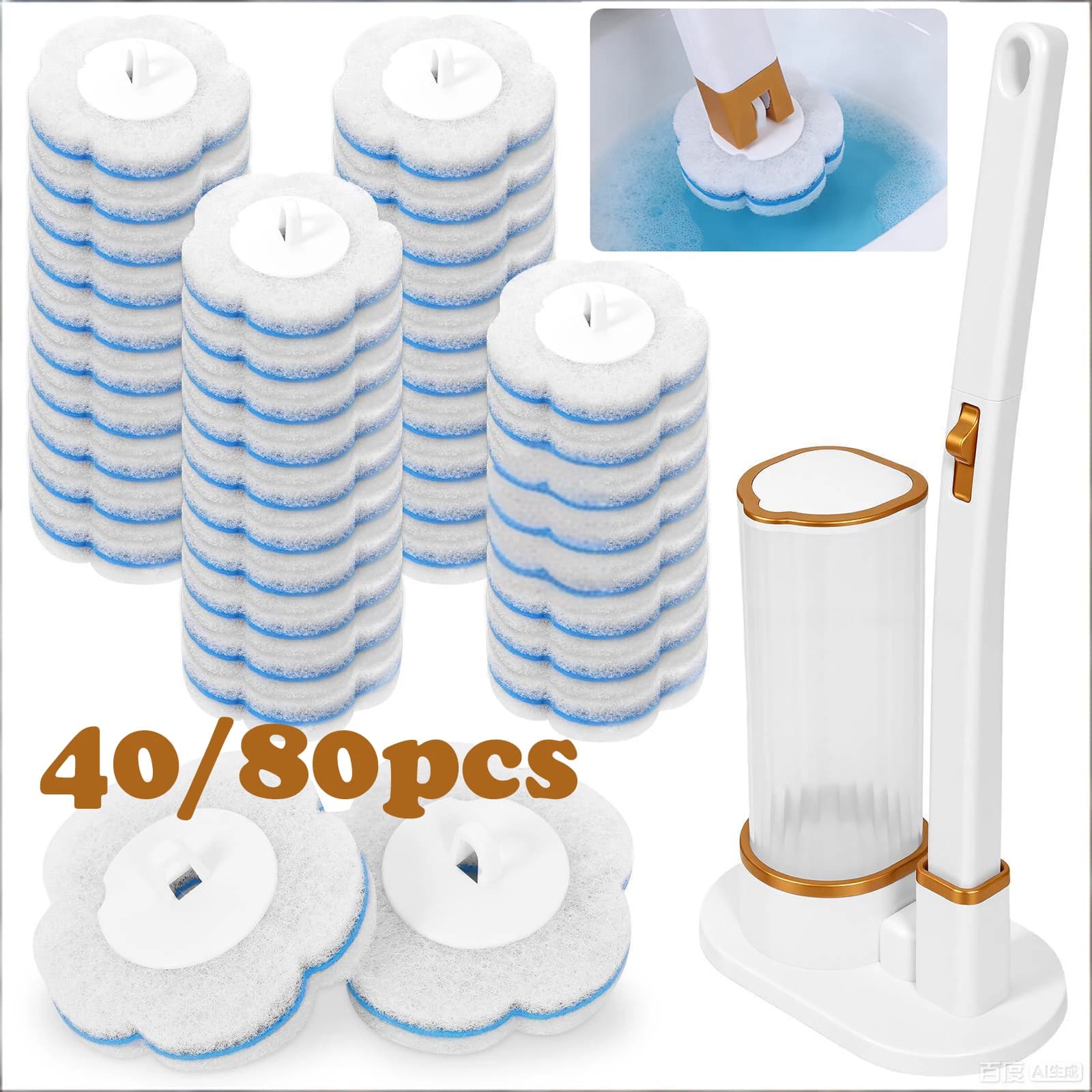 Set di 40/80 Spazzole per WC Usa e Getta con Manico Lungo, Kit di Pulizia per Bagno, Strumento per la Pulizia del WC