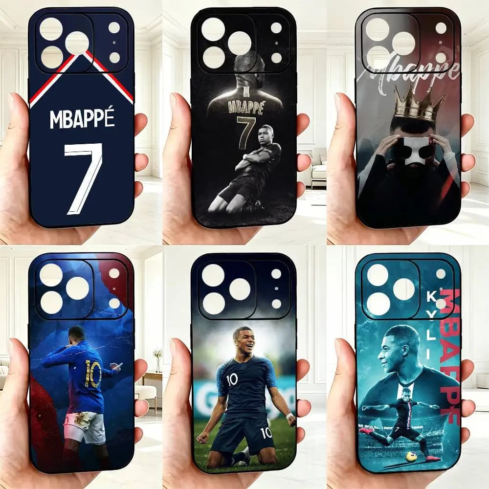 Football Stars m-Mbappe Phone Case For iPhone 17,16,15,14,13,12,11 Plus,Pro Max,XS,Soft Silicone Black Cover