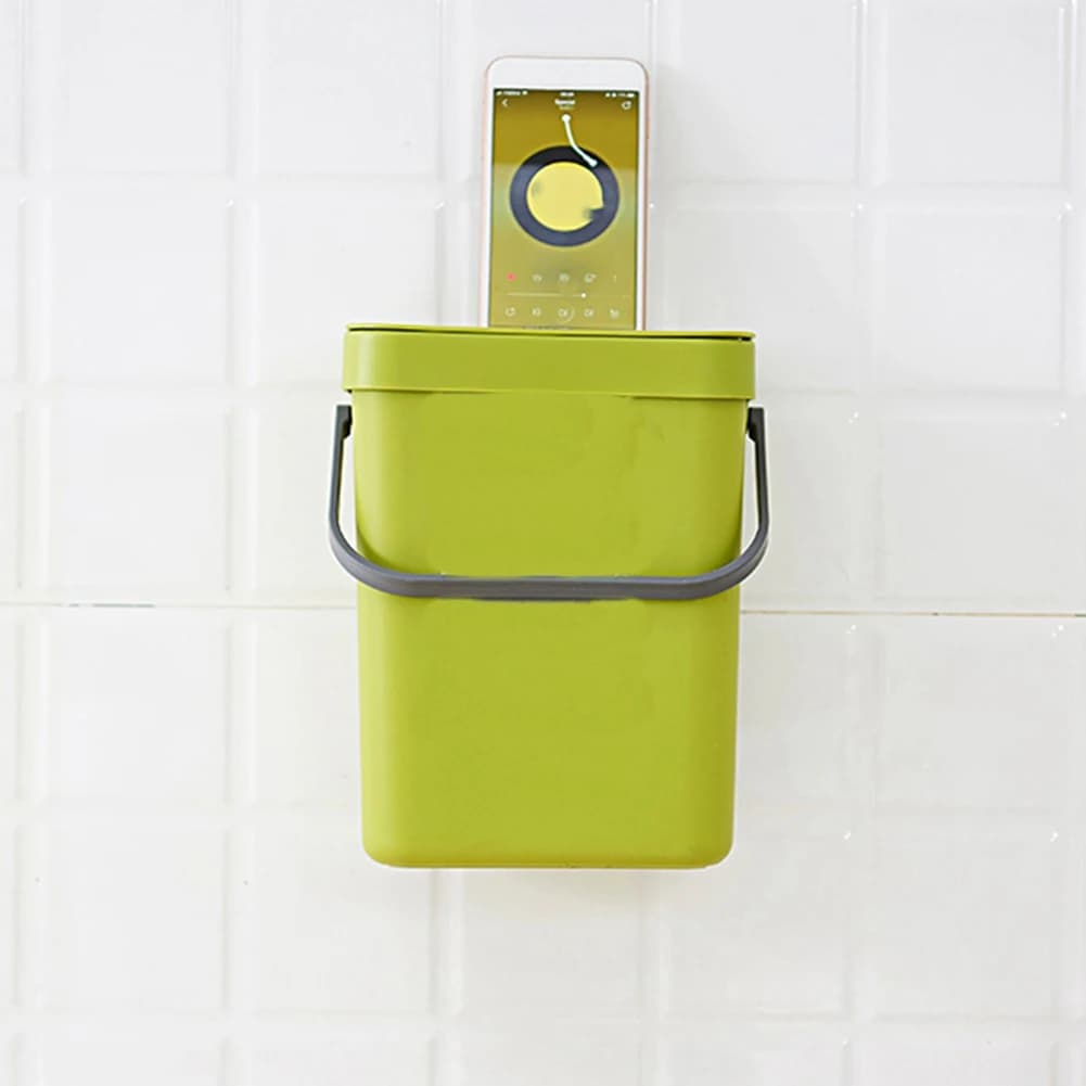 2X Pattumiera con coperchio e lavello Er Pattumiera verde Cestino per rifiuti in plastica Pattumiera sospesa per camera da letto 0,8 galloni-ABYA