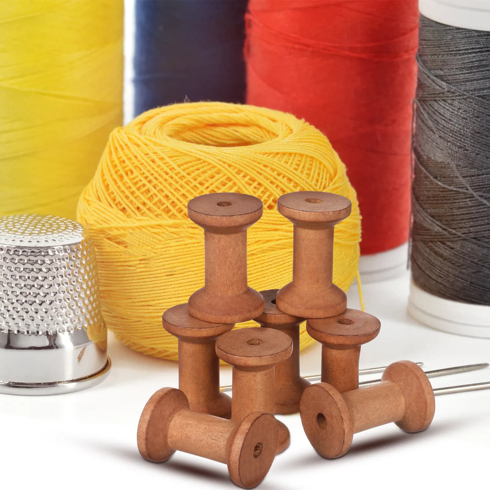 20Pcs Empty Wood Spools Thread Holders Sewing Embroidery Yarn Winding Bobbins Ribbon Organizer Rustic Charm Smooth Surface