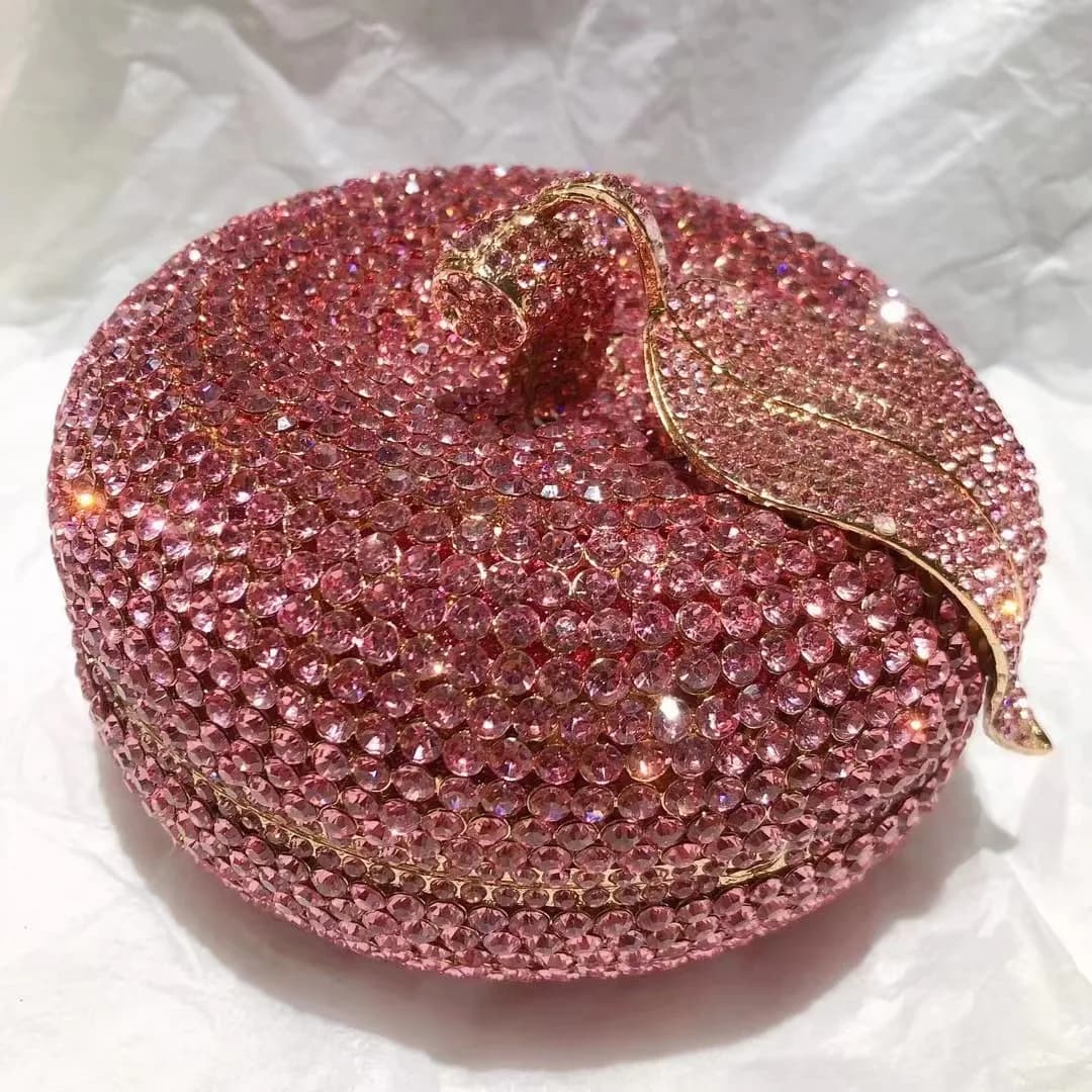 WHTUOHENG Pochette da Sera Rosa con Strass, Borse di Lusso con Cristalli, Borsetta da Sposa con Diamanti, Borsa Elegante per Feste