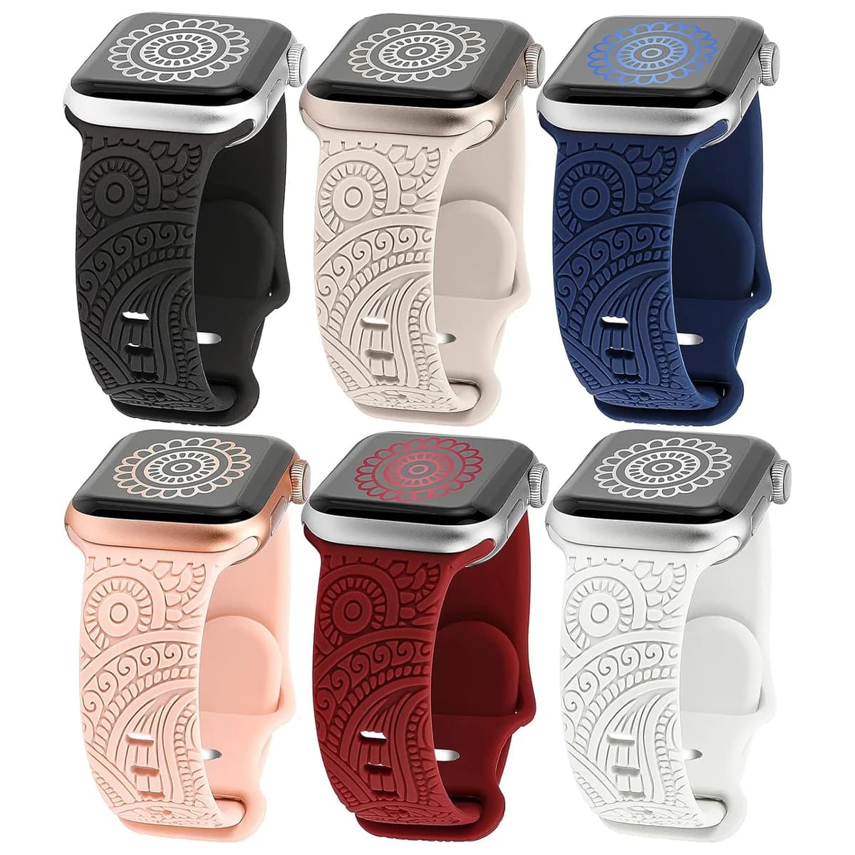 Boho Engraved Strap for Apple Watch 44mm 40mm 41mm 45mm Ultra 3 49mm Silicone Strap for Watch 11 10 9 8 7 6 SE 5 4 3 series