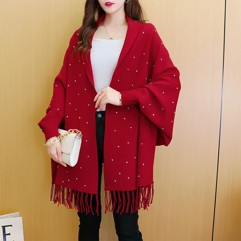 Sciarpa avvolgente con scialle da donna con maniche Poncho esterno caldo lavorato a maglia aperto sul davanti Mantello cardigan oversize autunno inverno