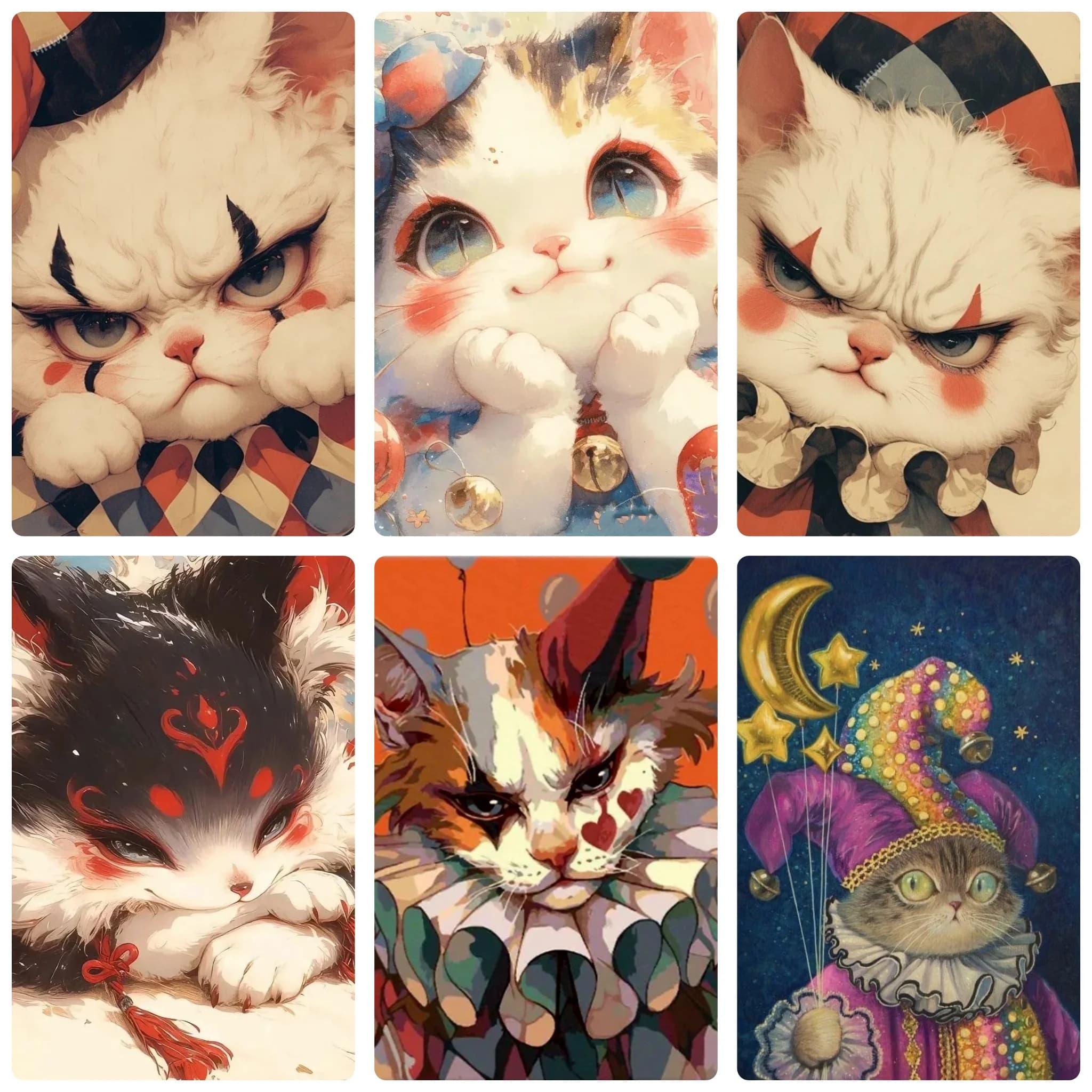 DIY Clown Cat Diamond Painting, Whimsical Circus Kitten Character For Living Room Wall Decoration Exquisite Gift