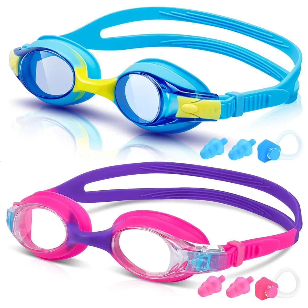 Pack of 2 swimming glasses for children from 3 to 14 years Anti-fog 100% UV protection clear vision no loss fast adjustable strap