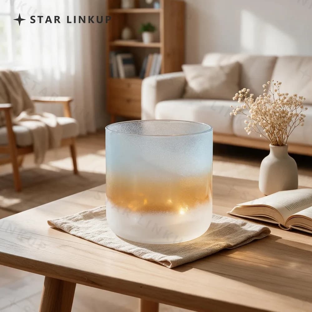 STAR LIN KUP 6 Inch Golden Sunset Clear Quartz Crystal Singing Bowl with Mallet for Meditation Sound Healing Chakra Balance