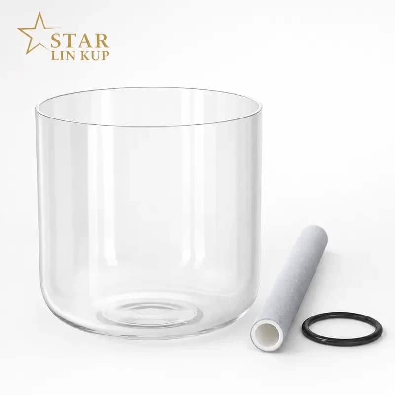 STAR LIN KUP 7 Inch Natural Clear Quartz Crystal Singing Bowl 440Hz 432Hz Sound Healing Meditation Chakra Balance with Mallet