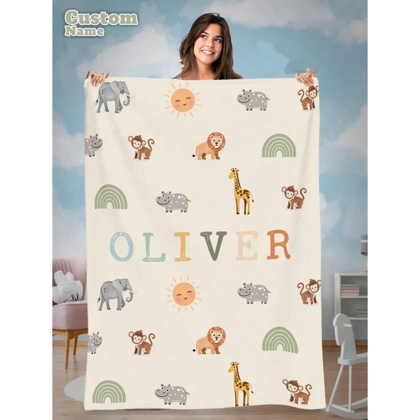 Cartoon Animals Flannel Blanket Custom Name Blankets Personalized Gift Blankets For Kids Personalized Pet Name Gifts For Pets