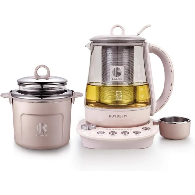 Bollitore Elettrico BUYDEEM per Bevande Salutari con Vetro Rinforzato, Macchina per Preparazione Bevande 9-in-1 Completamente Automatica e Programmabile, 1,5 L, Rosa