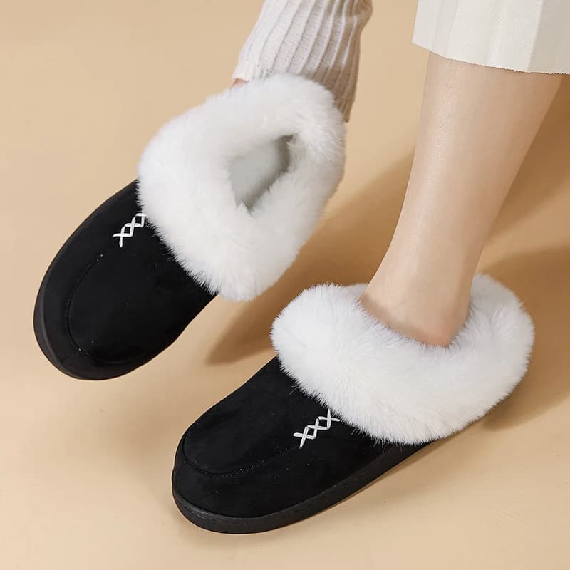 Soffici pantofole da casa piatte pelose da donna scarpe da donna in cotone foderate in peluche con punta chiusa pantofole da casa calde e accoglienti invernali con pelliccia