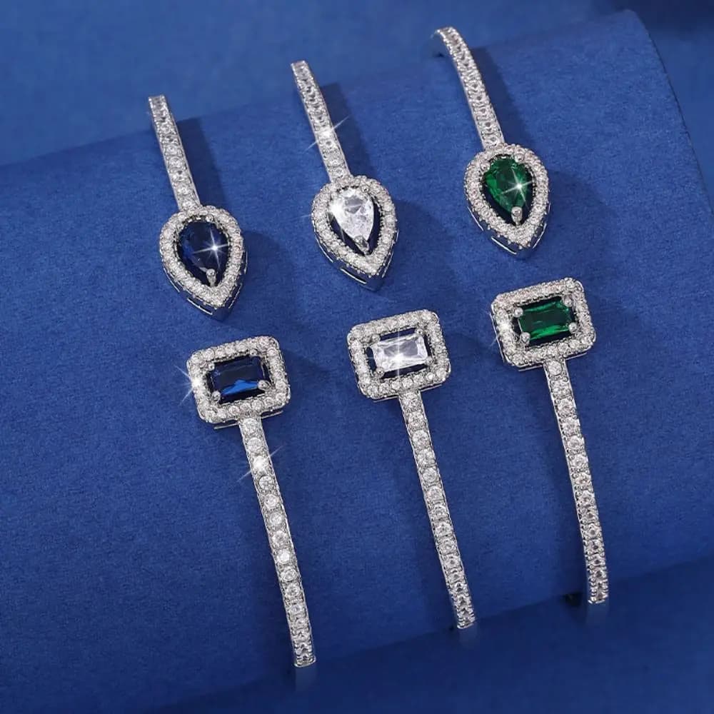 Bracciale a Polsino con Zirconia Cubica, Gioiello Fatto a Mano, Ornamenti di Lusso, Bracciale Geometrico di Alta Gamma, Bracciale Aperto Regolabile Stile INS