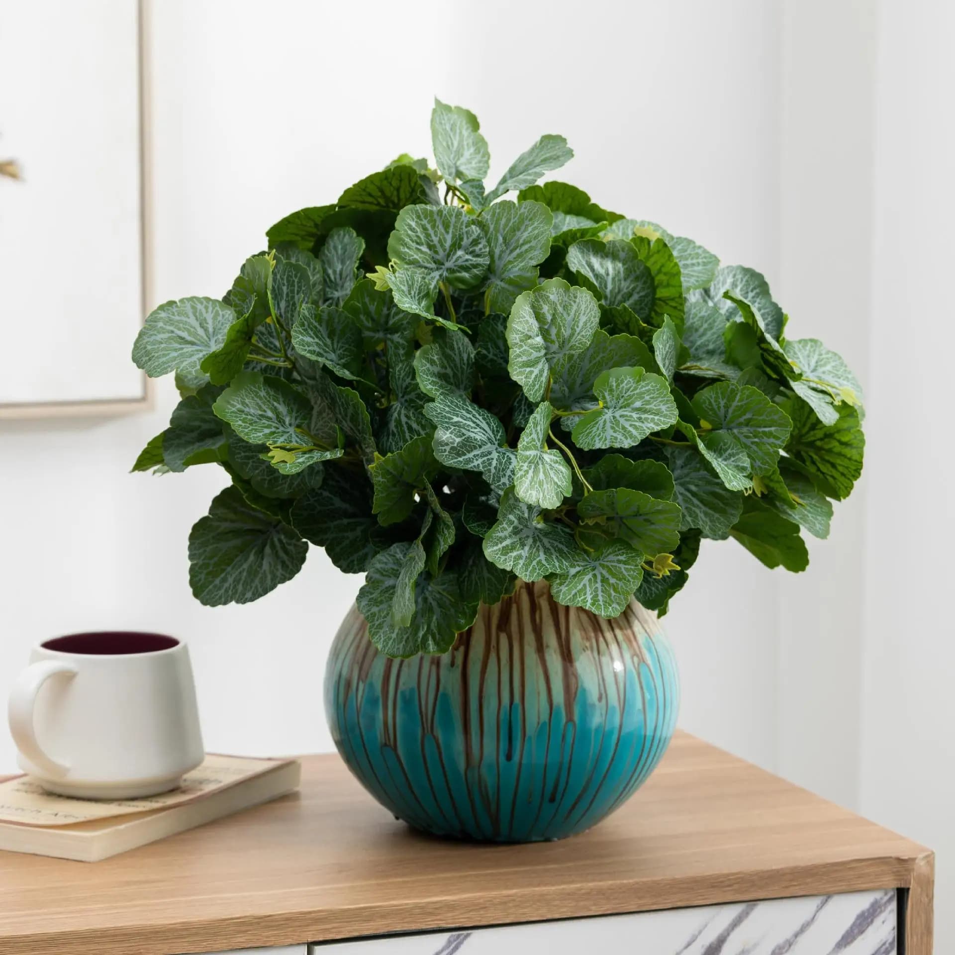 Artificial plants Leaf Bush Round Veined Foliage for Autumn Halloween Home Vase Wedding Farmhouse Floral Filler Decor