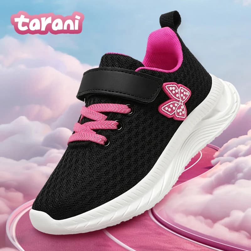Sports Running Shoes for Girls with Velcro Casual Mesh Gymnastics Shoes Breathable Lightweight Walking Shoes for Kids Non-slip Sole