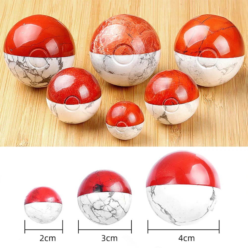 2 3 4CM Cartoon Pocket Monster Ball Natural Crystal Care Stone White Howlite Red Diaspro for Kids Gifts Wholesale