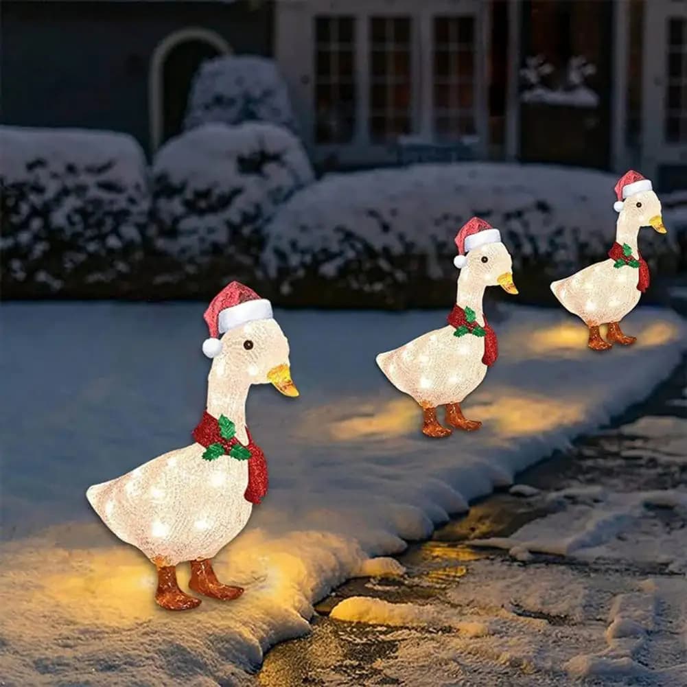 Waterproof Christmas Yard Decoration Outdoor Led Duck Decoration Christmas Light-up Duck Ornament with Scarf Santa Hat for Yard