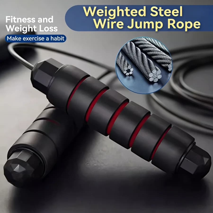 Black PVC Jumping Cord, Design Patented with Steel Cable and Breathable Handle for Fitness Exercises