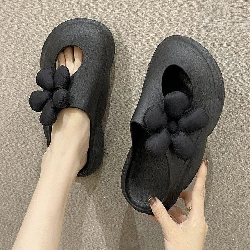 Ciabatte da donna in stile coreano con fondo spesso antiscivolo e decorazione floreale, per l'estate, da indossare all'aperto, in materiale EVA, comode per la casa.
