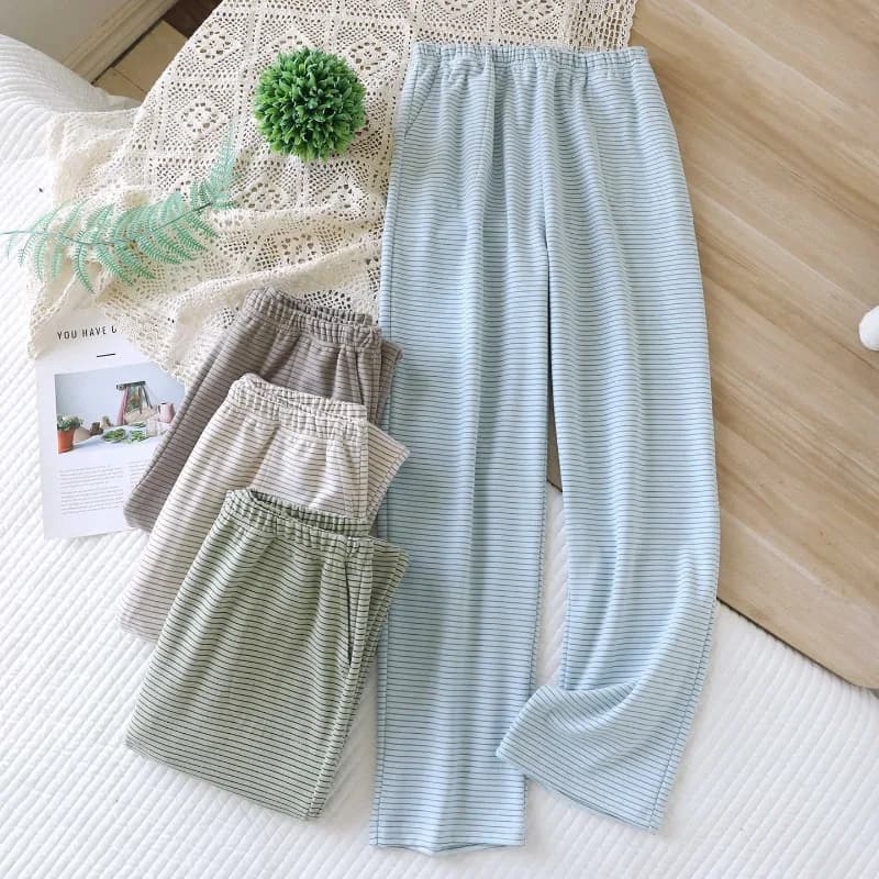 2026 New Autumn/Winter Women's Sleeper Pants With Velvet Striped Pants, Thickened Loose Warm Home Pants Pajama Bottoms Womens
