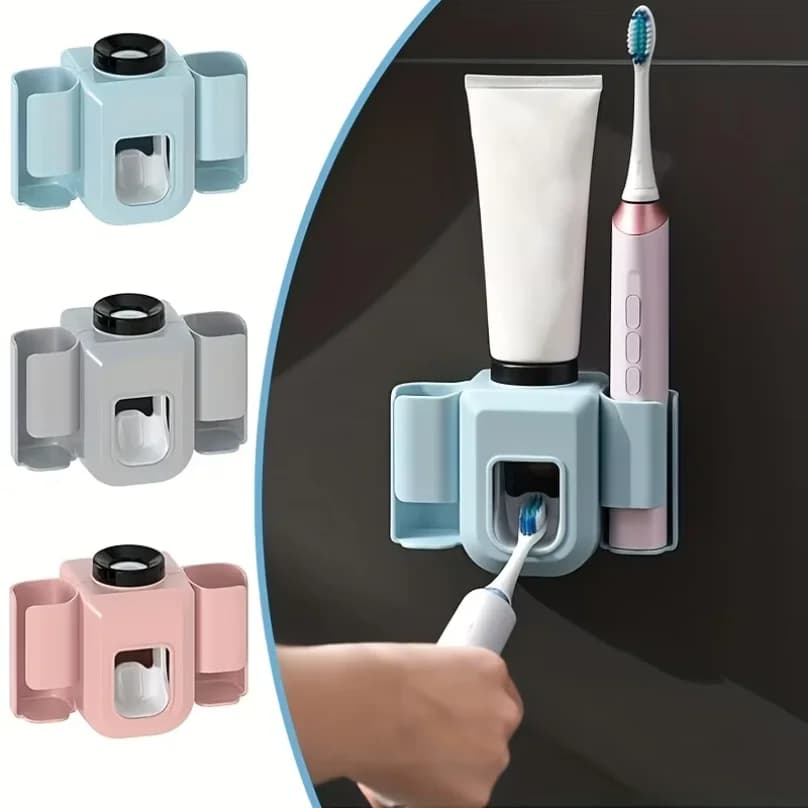 1pc Toothbrush Holder With Automatic Toothpaste Dispenser, Wall Mounted Punch-free Multifunctional Electric Toothbrush Holder