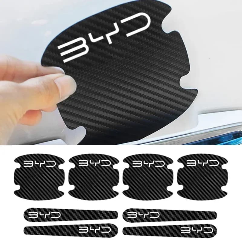 8Pcs Carbon Fiber Car Door Handle Bowl Anti Scratch Protector Stickers For BYD Song Tang Yuan Qin Pro Plus 2025 Dolphin Seagull