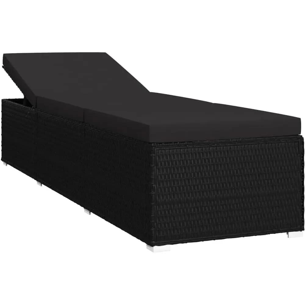 Patio Lounge Chair, Sunlounger with Adjustable Backrest and ootrest, Sunbed with Cushion, Pool Lounge Chair or Porch, Poly Ratta