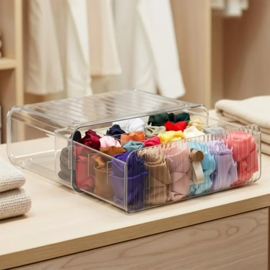 Organizzatore per Calzini e Biancheria Intima a 24 Scomparti in Plastica, Contenitore Impilabile in Acrilico con Divisori