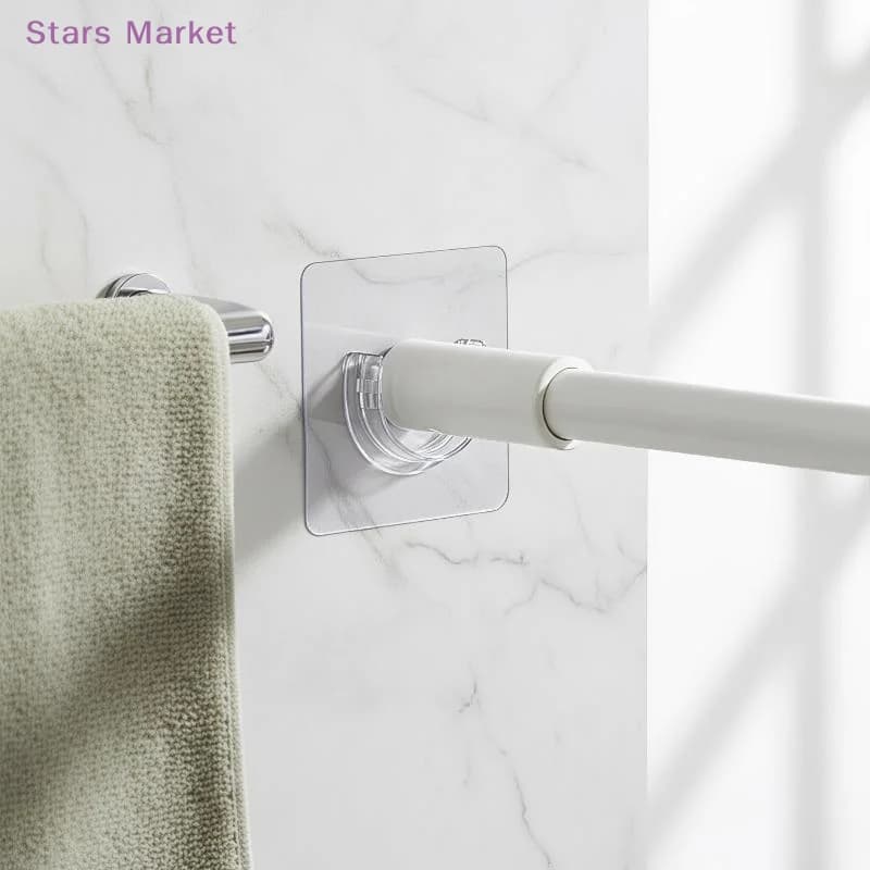 4 PCS Transparent Adhesive Curtain Rod Brackets No Drilling Strong Load Bearing For Bathroom Bedroom Home Use