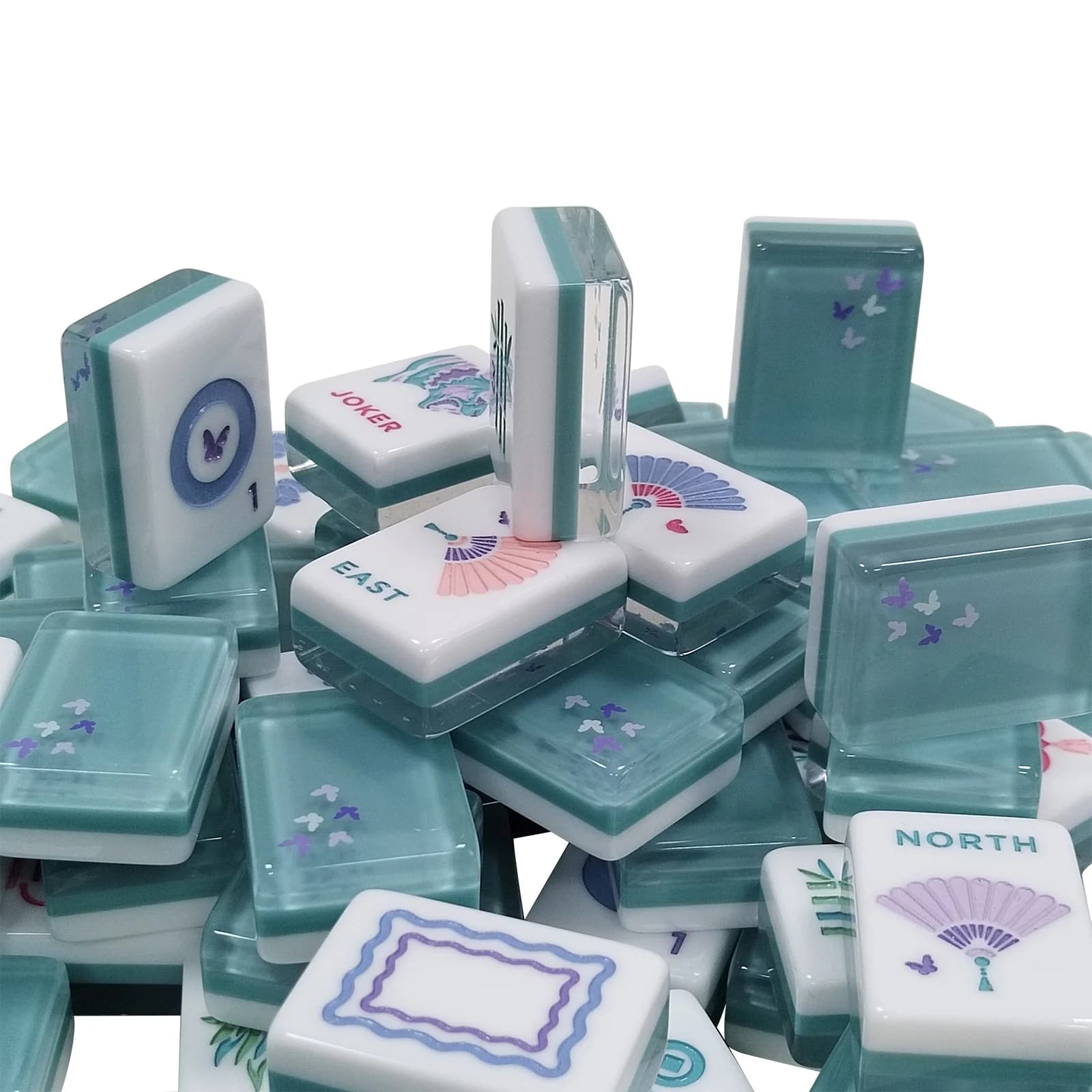 Custom American-style Mahjong Acrylic Transparent Mahjong with Tile Ruler, Cartoon Printing Mahjong, Promotional Gift Mahjong