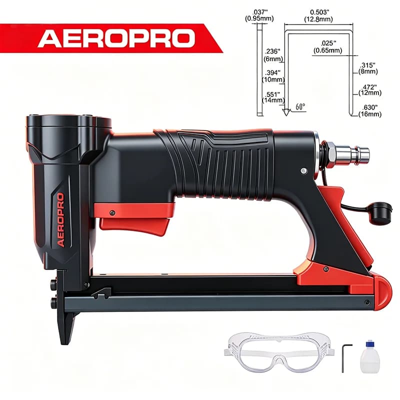 AEROPRO A8016 21GA Pneumatic Upholstery Stapler Wide Crown Air Staple Gun For Furniture Leather Wood Craft Decoration