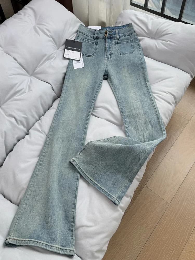 Summer Thin High Waist Loose Elastic Slimming Large Size Micro Flared Jeans Women's Casual Style High Waist Long Pants