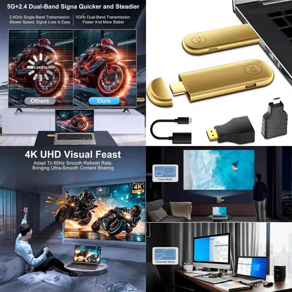Trasmettitore e ricevitore HDMI wireless 4K Plug & Play Trasmettitore audio portatile 4K Adattatore display 100FT 2.4G/5G HDMI wireless Ex