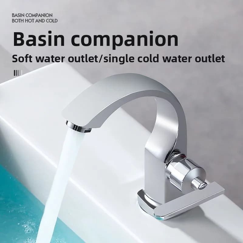 Rubinetto per lavabo con curvatura lunare quadrata spazzolata, rubinetto per lavabo da bagno verticale con raffreddamento singolo