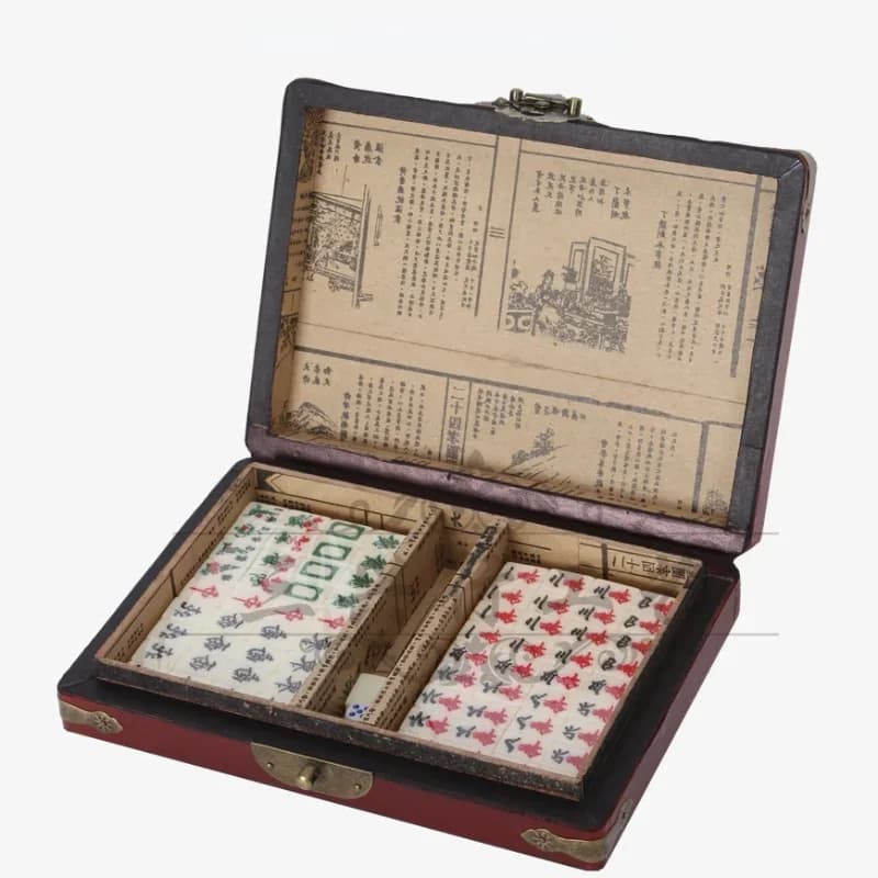 Set Mahjong portatile con custodia di lusso 144 piastrelle numerate Gioco da tavolo cinese per feste Viaggi Intrattenimento per famiglie Edizione regalo