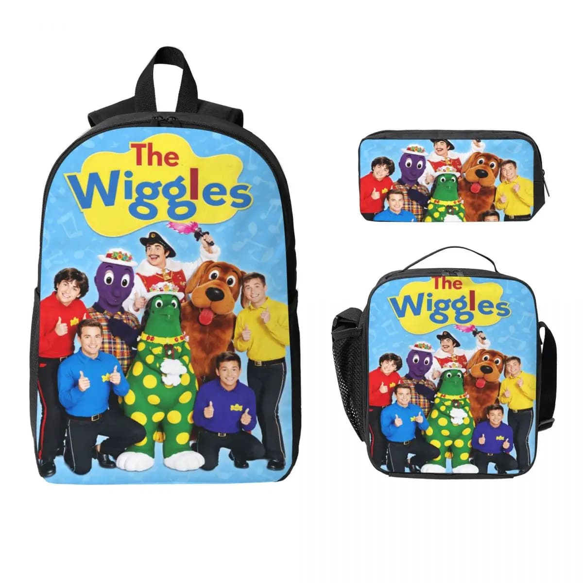 3pecs/set The Wiggles Backpack for Teenage High-capacity Laptop Canvas Bags Lunch bag Pencil Case