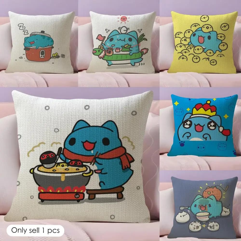B-Bugcat C-Capoo Cushion Cover Summer Coolness Linen Fabric Double-Sided Printing Pillow Case Sofa Home Decor Gift