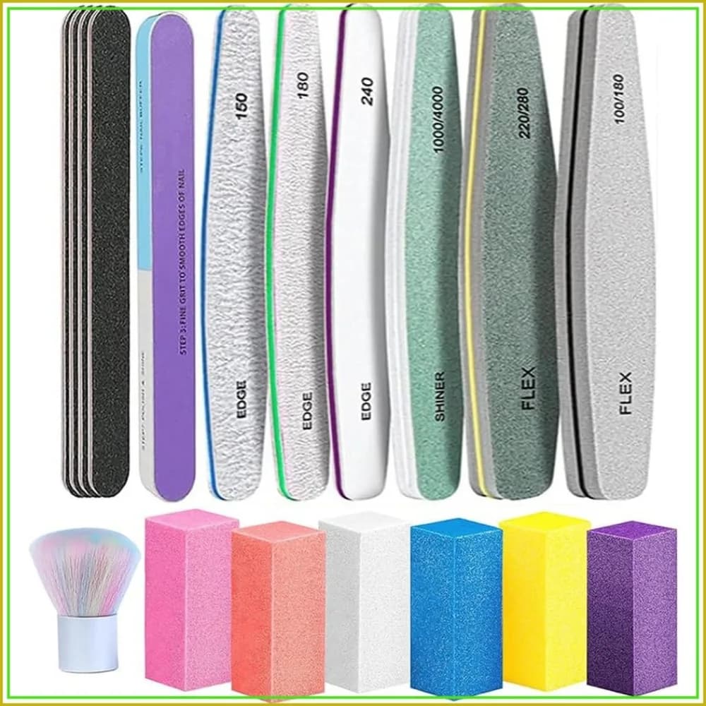 18 Pack Nail Files and Buffers Set - Double Sided Manicure Tools for Acrylic Dip Nails, 6 Pcs 4 Sided 120 Grit Buffer Block Sponge for Home Salon
