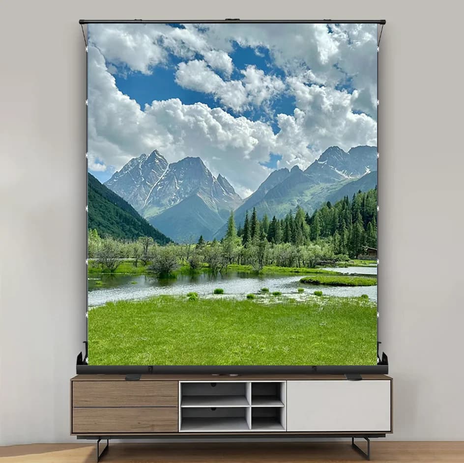 Pull Up Tab Tension Projector Screen High Class 92 Inch 16:9 ALR Black Diamond with Black Shell for Home Cinema Outdoor