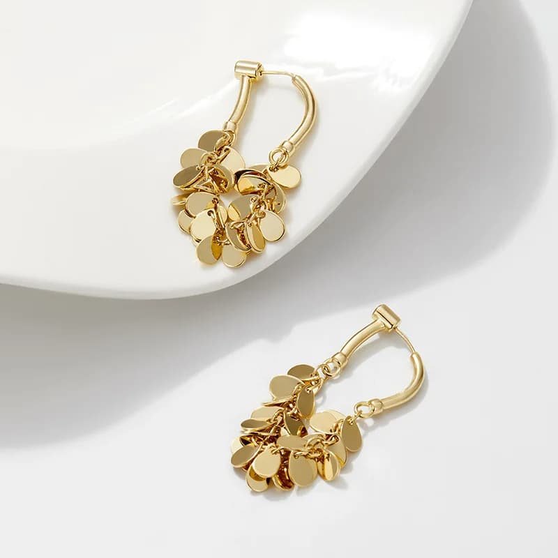 Long New Chinese-style stud earrings with tassel discs, unique premium-designed cool-toned versatile fashion earrings