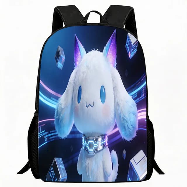 Zaino per bambini con stampa Fluffy Tech Puppy, borsa da scuola dal design accattivante in stile cyber neon, zaino leggero e regolabile per