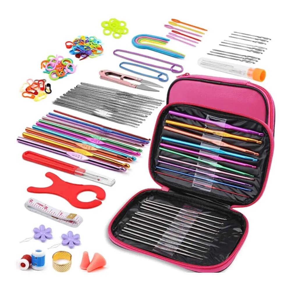 Kit Uncinetto per Principianti, Set di Uncinetti Ergonomici, Ferri da Maglia, Aghi Smussati, Marcatore di Punti Fai-da-Te con Custodia