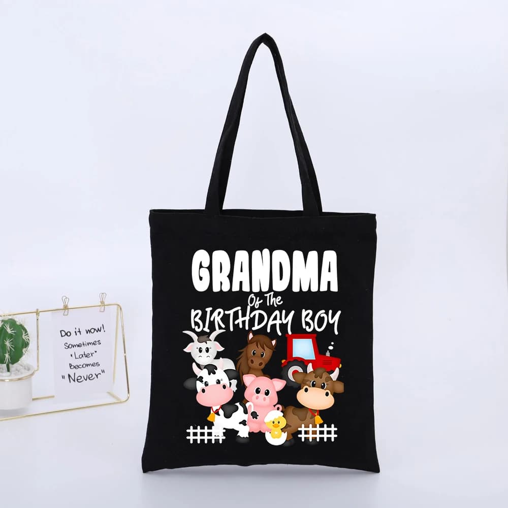 Grandma's Farm Animal Graphic Canvas Tote Bag, Casual Style for Birthday Celebrations and Daily Use