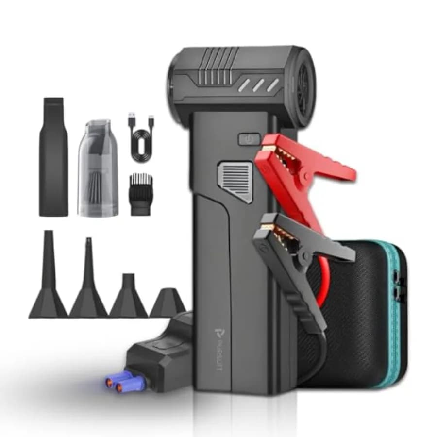 Avviatore di Emergenza 5-in-1 con Compressore d'Aria, Aspirapolvere Portatile, Booster Batteria Auto 2000A, Gonfiatore/Sgonfiatore, Power Bank 8000mAh - 130000