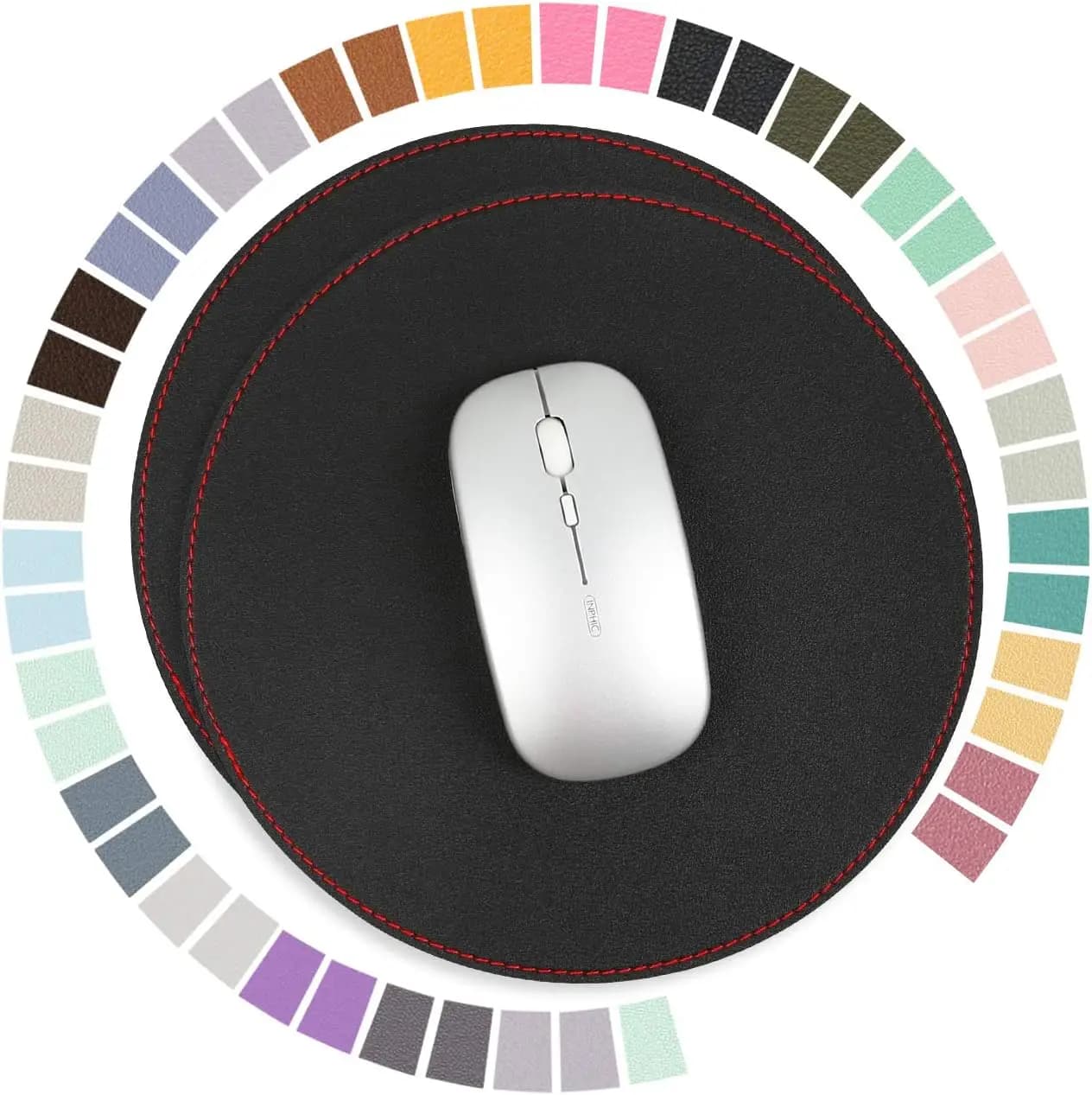 Tappetini per mouse, tappetino per mouse in pelle PVC ultra sottile e impermeabile, bordi cuciti, adatto per computer, laptop, ufficio/casa, 22 cm di lunghezza x 22 cm di larghezza